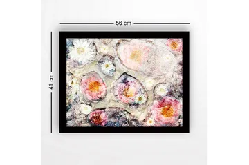 Inramad Canvastavla i trä - 41x56 cm - Abstrakt komposition med blommor i mjuka färger - Rosa / Vit / Grå - Inredning - Tavlor & posters - Canvastavla