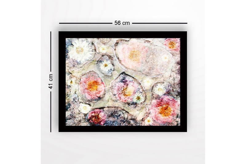 Inramad Canvastavla i trä - 41x56 cm - Abstrakt komposition med blommor i mjuka färger - Rosa / Vit / Grå - Inredning - Tavlor & posters - Canvastavla