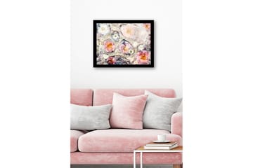 Inramad Canvastavla i trä - 41x56 cm - Abstrakt komposition med blommor i mjuka färger - Rosa / Vit / Grå - Inredning - Tavlor & posters - Canvastavla