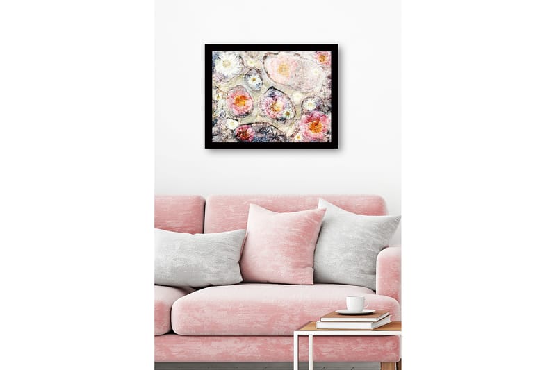 Inramad Canvastavla i trä - 41x56 cm - Abstrakt komposition med blommor i mjuka färger - Rosa / Vit / Grå - Inredning - Tavlor & posters - Canvastavla