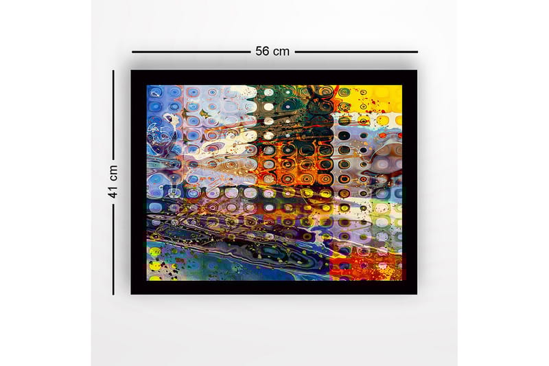 Inramad Canvastavla i trä - 41x56 cm - Abstrakt komposition med cirkulära former och färgglada mönster - Blå / Orange / Gul - Inredning - Tavlor & posters - Canvastavla