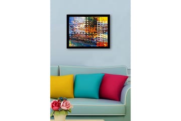 Inramad Canvastavla i trä - 41x56 cm - Abstrakt komposition med cirkulära former och färgglada mönster - Blå / Orange / Gul - Inredning - Tavlor & posters - Canvastavla