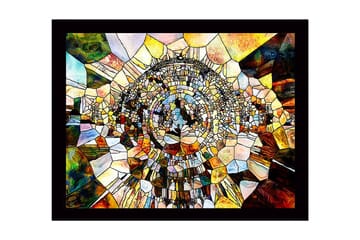 Inramad Canvastavla i trä - 41x56 cm - Abstrakt komposition med cirkulära former och mosaikliknande struktur - Guld / Brunt / Blått - Inredning - Tavlor & posters - Canvastavla