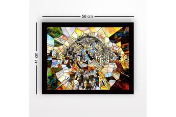 Inramad Canvastavla i trä - 41x56 cm - Abstrakt komposition med cirkulära former och mosaikliknande struktur - Guld / Brunt / Blått - Inredning - Tavlor & posters - Canvastavla