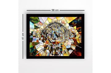 Inramad Canvastavla i trä - 41x56 cm - Abstrakt komposition med cirkulära former och mosaikliknande struktur - Guld / Brunt / Blått - Inredning - Tavlor & posters - Canvastavla