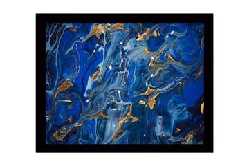 Inramad Canvastavla i trä - 41x56 cm - Abstrakt komposition med djupa blå nyanser och guldinslag - Mörkblå / Ljusblå / Guld - Inredning - Tavlor & posters - Canvastavla