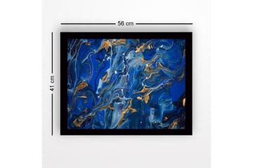Inramad Canvastavla i trä - 41x56 cm - Abstrakt komposition med djupa blå nyanser och guldinslag - Mörkblå / Ljusblå / Guld - Inredning - Tavlor & posters - Canvastavla