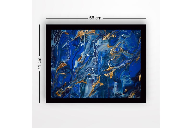 Inramad Canvastavla i trä - 41x56 cm - Abstrakt komposition med djupa blå nyanser och guldinslag - Mörkblå / Ljusblå / Guld - Inredning - Tavlor & posters - Canvastavla