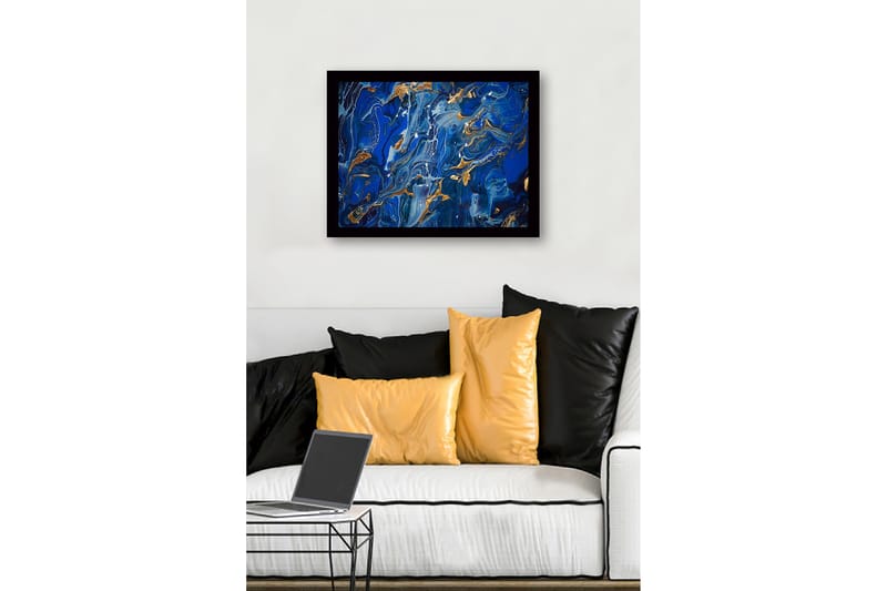 Inramad Canvastavla i trä - 41x56 cm - Abstrakt komposition med djupa blå nyanser och guldinslag - Mörkblå / Ljusblå / Guld - Inredning - Tavlor & posters - Canvastavla