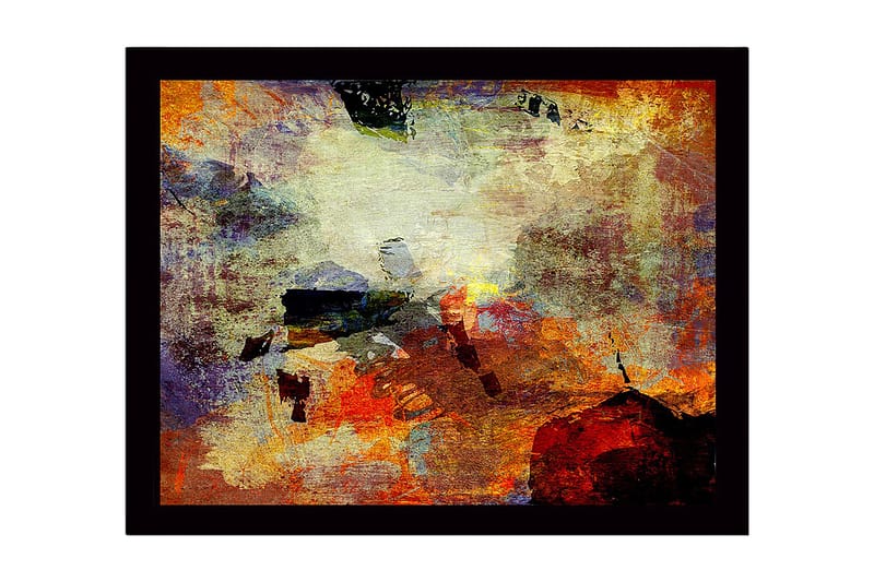 Inramad Canvastavla i trä - 41x56 cm - Abstrakt komposition med färgade former och texturer, Röd / Orange / Blå