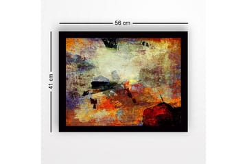 Inramad Canvastavla i trä - 41x56 cm - Abstrakt komposition med färgade former och texturer - Röd / Orange / Blå - Inredning - Tavlor & posters - Canvastavla