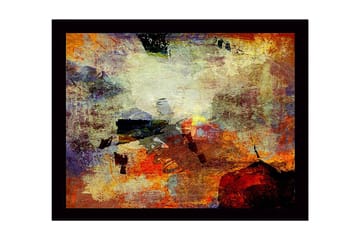 Inramad Canvastavla i trä - 41x56 cm - Abstrakt komposition med färgade former och texturer - Röd / Orange / Blå - Inredning - Tavlor & posters - Canvastavla