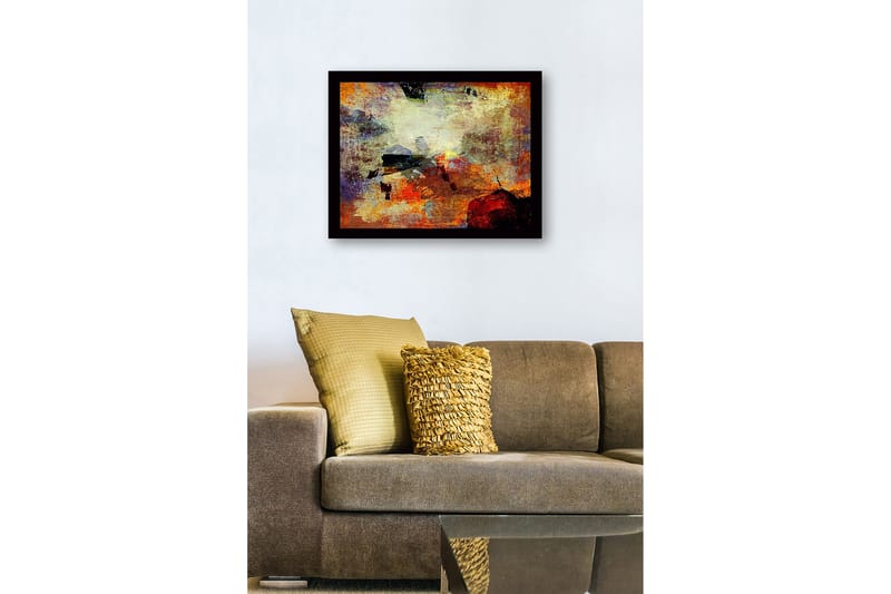 Inramad Canvastavla i trä - 41x56 cm - Abstrakt komposition med färgade former och texturer - Röd / Orange / Blå - Inredning - Tavlor & posters - Canvastavla