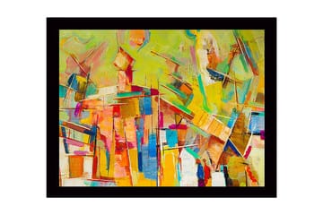 Inramad Canvastavla i trä - 41x56 cm - Abstrakt komposition med färgglada geometriska former - Gul / Orange / Blå - Inredning - Tavlor & posters - Canvastavla