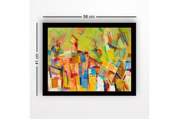 Inramad Canvastavla i trä - 41x56 cm - Abstrakt komposition med färgglada geometriska former - Gul / Orange / Blå - Inredning - Tavlor & posters - Canvastavla