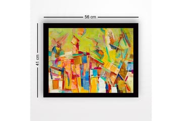 Inramad Canvastavla i trä - 41x56 cm - Abstrakt komposition med färgglada geometriska former - Gul / Orange / Blå - Inredning - Tavlor & posters - Canvastavla