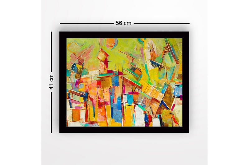 Inramad Canvastavla i trä - 41x56 cm - Abstrakt komposition med färgglada geometriska former - Gul / Orange / Blå - Inredning - Tavlor & posters - Canvastavla