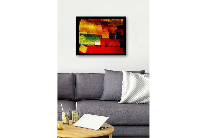 Inramad Canvastavla i trä - 41x56 cm - Abstrakt komposition med färgglada geometriska former - Röd / Gul / Grön - Inredning - Tavlor & posters - Canvastavla