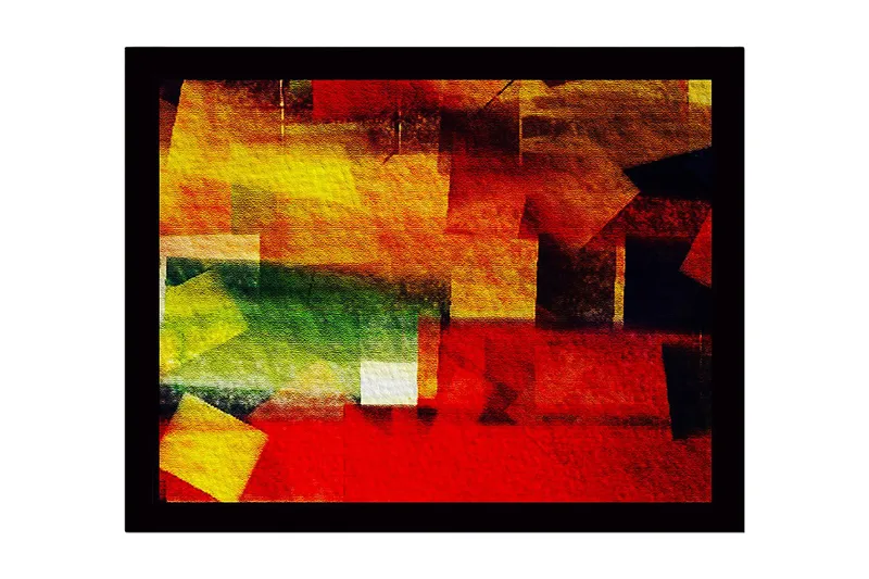 Inramad Canvastavla i trä - 41x56 cm - Abstrakt komposition med färgglada geometriska former, Röd / Gul / Grön