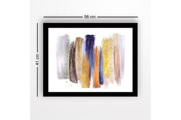 Inramad Canvastavla i trä - 41x56 cm - Abstrakt komposition med färgglada penseldrag - Guld / Blå / Grå - Inredning - Tavlor & posters - Canvastavla