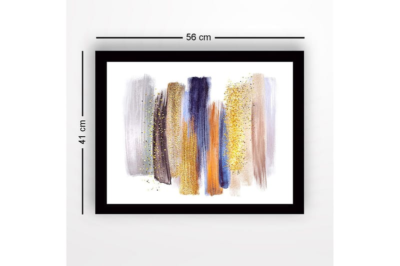 Inramad Canvastavla i trä - 41x56 cm - Abstrakt komposition med färgglada penseldrag - Guld / Blå / Grå - Inredning - Tavlor & posters - Canvastavla