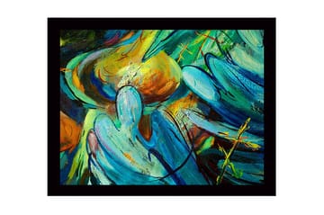 Inramad Canvastavla i trä - 41x56 cm - Abstrakt komposition med flytande former och färger - Turkos / Orange / Grön - Inredning - Tavlor & posters - Canvastavla