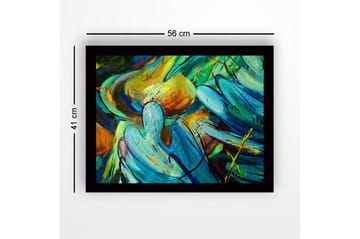 Inramad Canvastavla i trä - 41x56 cm - Abstrakt komposition med flytande former och färger - Turkos / Orange / Grön - Inredning - Tavlor & posters - Canvastavla