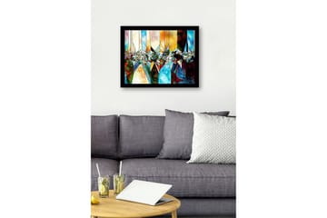 Inramad Canvastavla i trä - 41x56 cm - Abstrakt komposition med geometriska former och färgade sektioner - Blå / Orange / Grön - Inredning - Tavlor & posters - Canvastavla