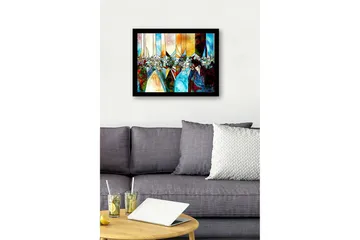 Inramad Canvastavla i trä - 41x56 cm - Abstrakt komposition med geometriska former och färgade sektioner - Blå / Orange / Grön - Inredning - Tavlor & posters - Canvastavla