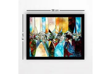 Inramad Canvastavla i trä - 41x56 cm - Abstrakt komposition med geometriska former och färgade sektioner - Blå / Orange / Grön - Inredning - Tavlor & posters - Canvastavla