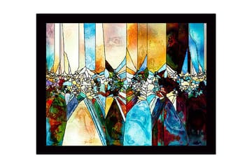 Inramad Canvastavla i trä - 41x56 cm - Abstrakt komposition med geometriska former och färgade sektioner - Blå / Orange / Grön - Inredning - Tavlor & posters - Canvastavla