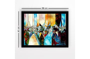 Inramad Canvastavla i trä - 41x56 cm - Abstrakt komposition med geometriska former och färgade sektioner - Blå / Orange / Grön - Inredning - Tavlor & posters - Canvastavla