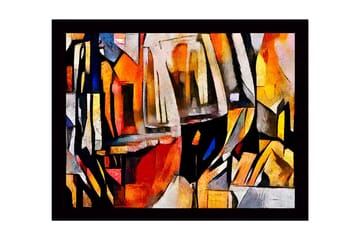 Inramad Canvastavla i trä - 41x56 cm - Abstrakt komposition med geometriska former och färgade ytor - Orange / Svart / Grå - Inredning - Tavlor & posters - Canvastavla