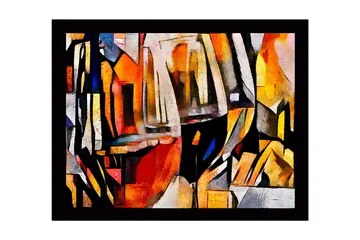 Inramad Canvastavla i trä - 41x56 cm - Abstrakt komposition med geometriska former och färgade ytor - Orange / Svart / Grå - Inredning - Tavlor & posters - Canvastavla