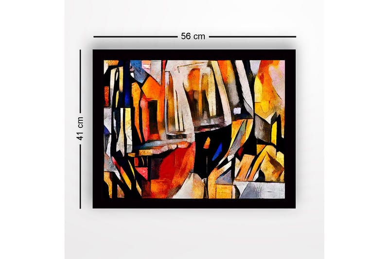Inramad Canvastavla i trä - 41x56 cm - Abstrakt komposition med geometriska former och färgade ytor - Orange / Svart / Grå - Inredning - Tavlor & posters - Canvastavla