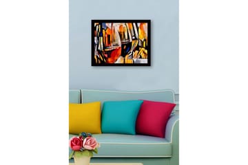 Inramad Canvastavla i trä - 41x56 cm - Abstrakt komposition med geometriska former och färgade ytor - Orange / Svart / Grå - Inredning - Tavlor & posters - Canvastavla