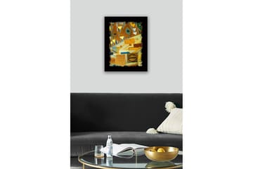 Inramad Canvastavla i trä - 41x56 cm - Abstrakt komposition med geometriska former och mönster - Guld / Brun / Grön - Inredning - Tavlor & posters - Canvastavla