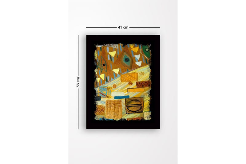 Inramad Canvastavla i trä - 41x56 cm - Abstrakt komposition med geometriska former och mönster - Guld / Brun / Grön - Inredning - Tavlor & posters - Canvastavla