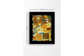 Inramad Canvastavla i trä - 41x56 cm - Abstrakt komposition med geometriska former och mönster - Guld / Brun / Grön - Inredning - Tavlor & posters - Canvastavla