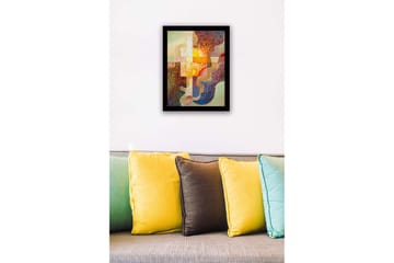Inramad Canvastavla i trä - 41x56 cm - Abstrakt komposition med geometriska former och varma färger - Guld / Brunt / Beige - Inredning - Tavlor & posters - Canvastavla