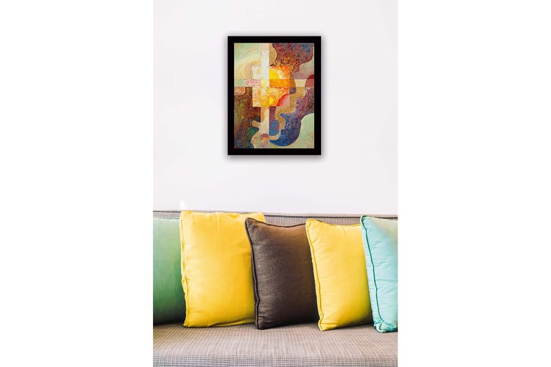 Inramad Canvastavla i trä - 41x56 cm - Abstrakt komposition med geometriska former och varma färger - Guld / Brunt / Beige - Inredning - Tavlor & posters - Canvastavla