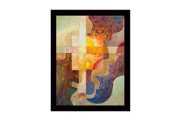 Inramad Canvastavla i trä - 41x56 cm - Abstrakt komposition med geometriska former och varma färger - Guld / Brunt / Beige - Inredning - Tavlor & posters - Canvastavla