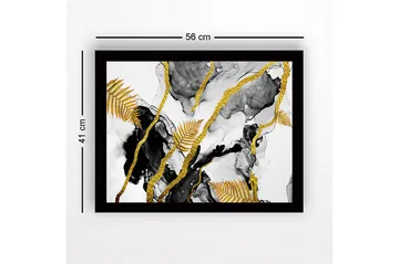 Inramad Canvastavla i trä - 41x56 cm - Abstrakt komposition med guldiga ormbunksblad och svarta inslag - Guld / Svart / Grå - Inredning - Tavlor & posters - Canvastavla