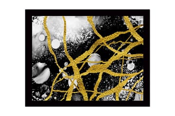 Inramad Canvastavla i trä - 41x56 cm - Abstrakt komposition med gyllene linjer och svarta och vita inslag - Guld / Svart / Vitt - Inredning - Tavlor & posters - Canvastavla