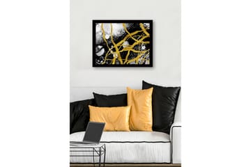 Inramad Canvastavla i trä - 41x56 cm - Abstrakt komposition med gyllene linjer och svarta och vita inslag - Guld / Svart / Vitt - Inredning - Tavlor & posters - Canvastavla