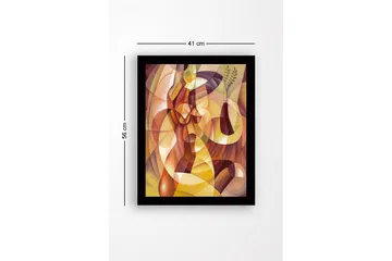 Inramad Canvastavla i trä - 41x56 cm - Abstrakt komposition med organiska former och en vas med växter - Guld / Brun / Terrakotta - Inredning - Tavlor & posters - Canvastavla