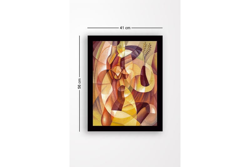 Inramad Canvastavla i trä - 41x56 cm - Abstrakt komposition med organiska former och en vas med växter - Guld / Brun / Terrakotta - Inredning - Tavlor & posters - Canvastavla