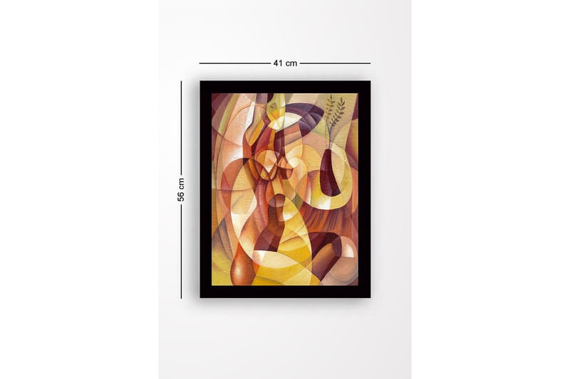 Inramad Canvastavla i trä - 41x56 cm - Abstrakt komposition med organiska former och en vas med växter - Guld / Brun / Terrakotta - Inredning - Tavlor & posters - Canvastavla