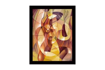 Inramad Canvastavla i trä - 41x56 cm - Abstrakt komposition med organiska former och en vas med växter - Guld / Brun / Terrakotta - Inredning - Tavlor & posters - Canvastavla