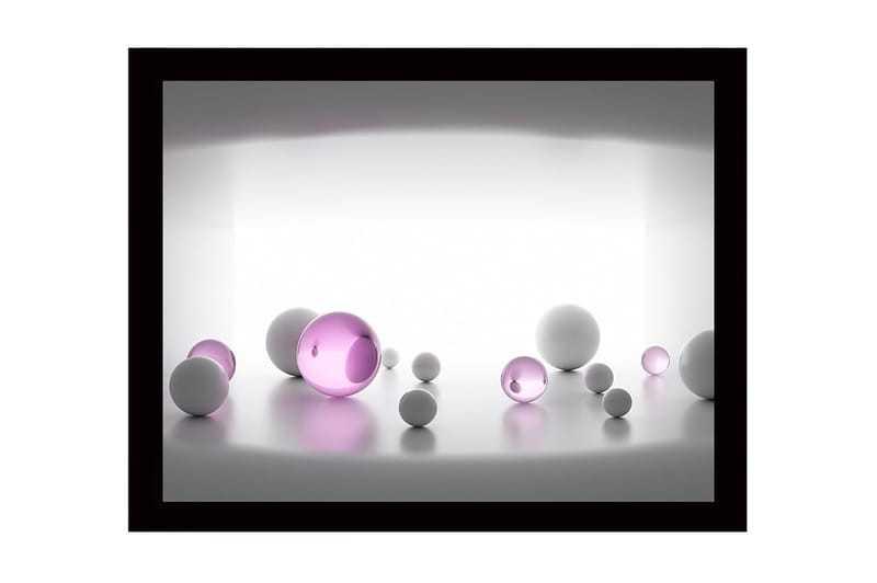 Inramad Canvastavla i trä - 41x56 cm - Abstrakt komposition med sfäriska former i olika storlekar, Vit / Lila